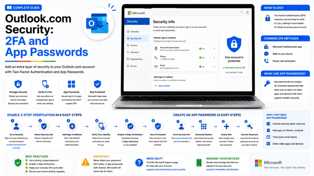 Outlook.com Security: 2FA and App Passwords